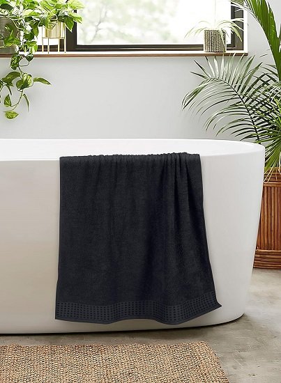 100% Cotton Bath Towel Set 28x55 Inch, Super Soft Highly Absorbent Compact Quick Drying Large Bath Towel - Black (Pack of 2)