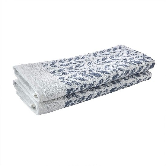 Distressed Leaves Hand Towel (2-Pack),Denim Blue